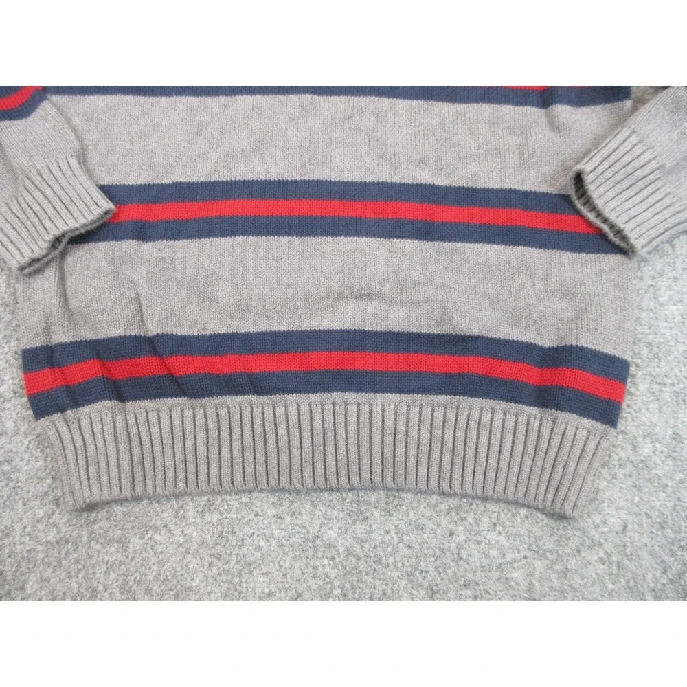 Tommy Hilfiger Sweater Mens Small Gray Crewneck Striped Knit Pullover Logo